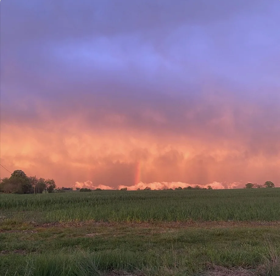 Coucher de soleil sur les champs autour du Clos Boissière
